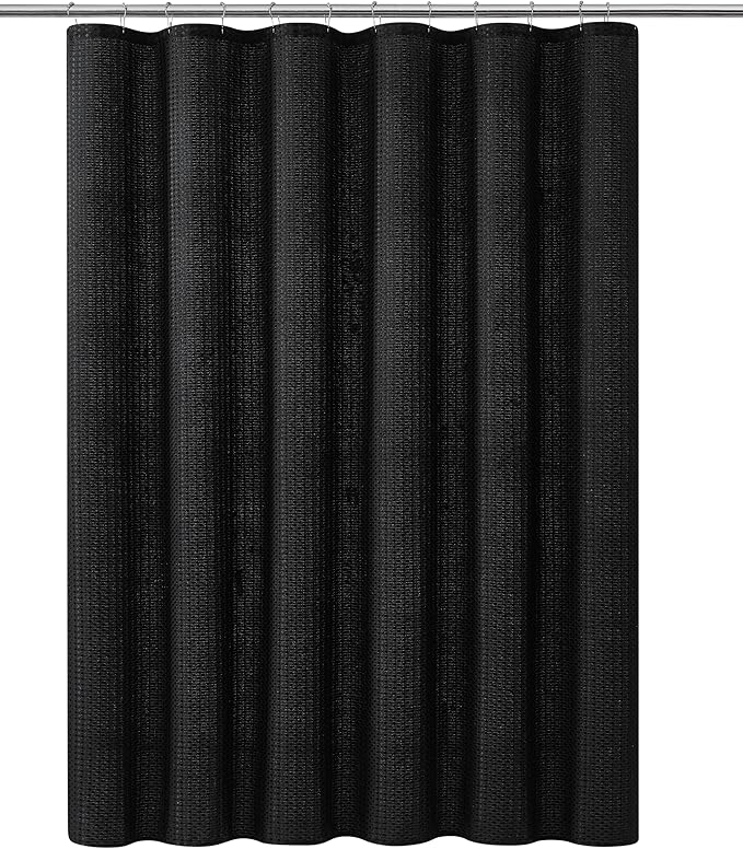 Indecor Home Luxury Dobby Weave Shower Curtain Elegant Hotel Style Fabric for Bathroom, Water Repellent, Machine Washable Black Dobby