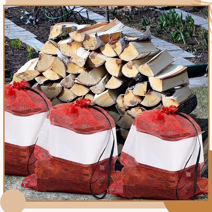 GliCraft 60 Pcs Onion Bags Reusable Mesh Produce Storage with Drawstring Firewood Bags Onion Potato Storage Sacks for Garden Vegetable Fruit Produce Packaging Supplies (22 x 28 Inch)