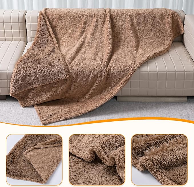 Wowchine Brown Dog Blanket Waterproof Calming Pet Blankets Fluffy Long Faux Fur Pets Couch Throw Blankets for Cat Love Bed Cover Washable(Brown,M-57x40in)