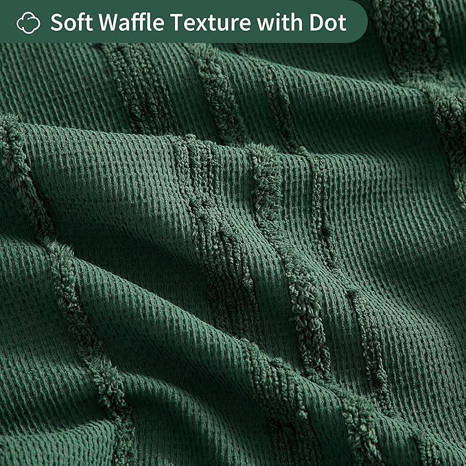 Lameirose Dark Green Shower Curtain Boho, Cotton Blend Waffle Shower Curtain Textured, Fabric Shower Curtains for Bathroom, Hotel, 72 x 72