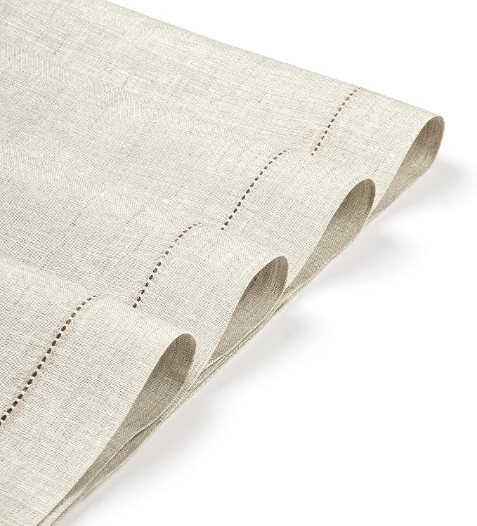 D'Moksha Homes Light Natural Linen Cloth Placemats Set of 8-100% Pure Linen Hemstitch Placemats 14 x 19 Inch - Classic Hemstitch Table Place Mats for Valentines, Easter - Machine Washable