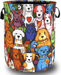 Colorful Dogs Pattern Laundry Hamper Foldable Oxford Cloth Funny Animal Dog Laundry Basket With Handle Portable Clothes Storage Basket Laundry Bag 18.9"x16.5" For Laundry Room/Bedroom/Bathrooms