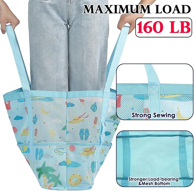Fammart Mesh Beach Bag, Large Beach Tote with Zipper Pocket for Family Pool Bag for Toys & Vacation Essentials