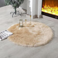 Faux Fur Rug Sheepskin Shag Fluffy Fuzzy Beige 3x3 ft Rugs for Bedroom Bedside Bed Floor Living Room Plush Round High-Density Cushion Carpet Super Sofa Cover
