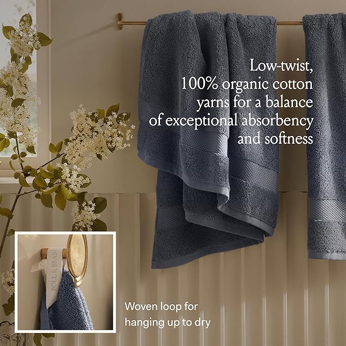 BOLL & BRANCH Plush Bath Sheet Set - Pewter - 6 Piece - Includes 2 Oversized Bath Sheets, 2 Hand Towels & 2 Washcloths - 100% Organic Cotton - Ultra Soft & Luxurious - Quick Absorbing