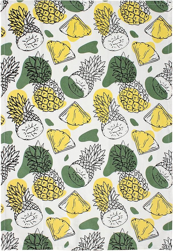 ACCENTHOME Kitchen Towels Set of 4 Super Absorbent Durable Towels Perfect for Kitchen Mess & Drying Dishes 50x70 cm Stripe & Check Pattern Pineapple Slices Print