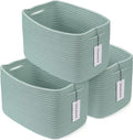 Cotton Rope storage Basket Bins Woven Basket for Organizing Shelves 15X10X9.3" Rectangle Decorative Baskets For storage Clothes Toys Books Towels Nursery basket organizer 3 pack Green