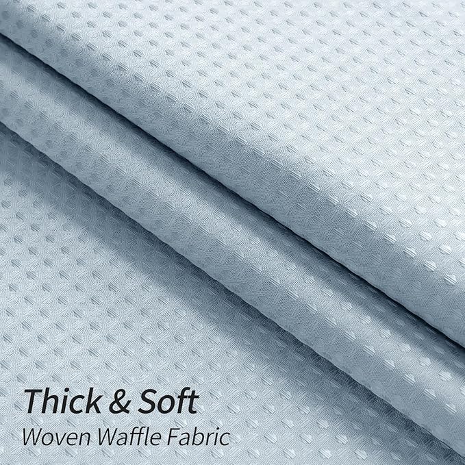 MitoVilla Extra Long Shower Curtain 72 x 84, Blue 84 inch XL Waffle Fabric Shower Curtains for Modern Luxury Bathroom Decor, Waffle Weave Textured Weighted Shower Curtain 84 inch, Fog Blue
