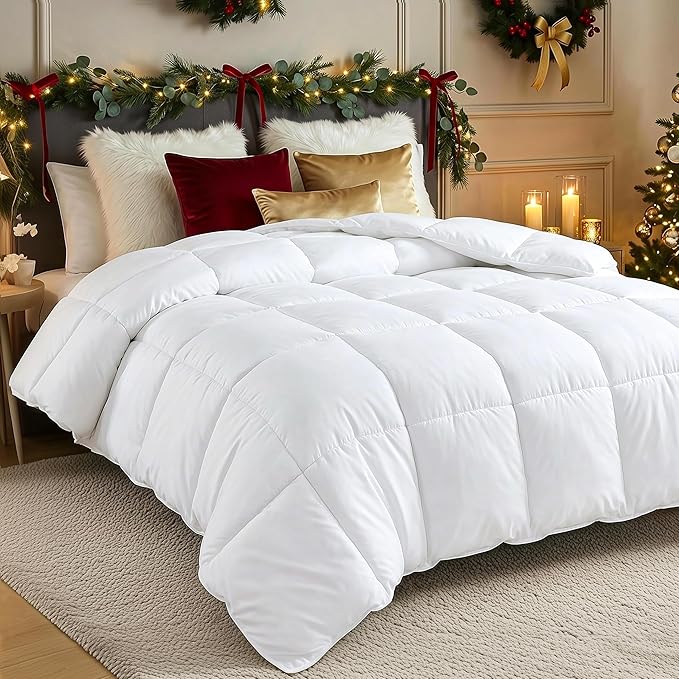 Utopia Bedding Comforters King Size, All Season Duvet Insert, Down Alternative Box Stitched Bed Comforter with Corner Tabs, Machine Washable (White, Pack of 3)