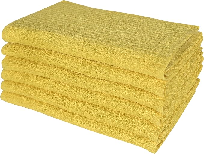 Candy Cottons Dish Towels|Kitchen Dish Cloths Two-Sided Waffle Terry|13x28 Inches 100% Cotton Dish Rags Washing Dishes|Super Absorbent Reusable Quick Drying Dish Towels| 6-Pc Set Lemon Yellow