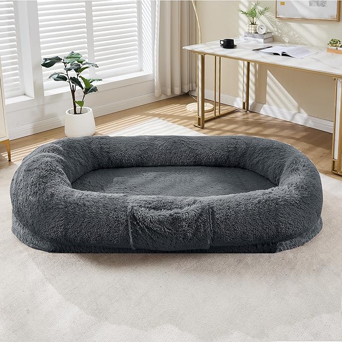 Festisoul Large Plush Dog Bed with Raised Headrest, Orthopedic Pet Bed for Dogs & Cats, Washable Fleece Pet Bed for Large Breeds (19x14x9 Inches)