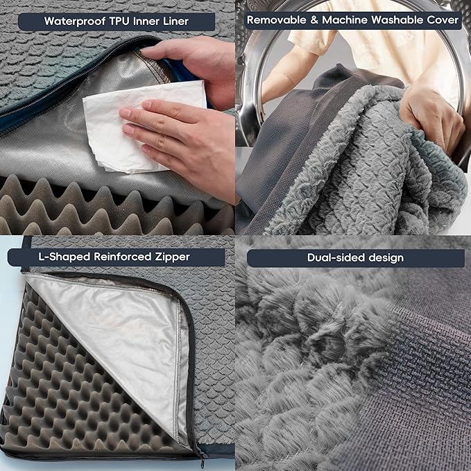 Sytopia Indestructible 44" Dog Bed for Large Dogs – Waterproof, Washable, Removable Cover, Thick Orthopedic Support, Durable Multi- Size Comfort Clearance Indoor Flat Dog Bed, Dark Grey