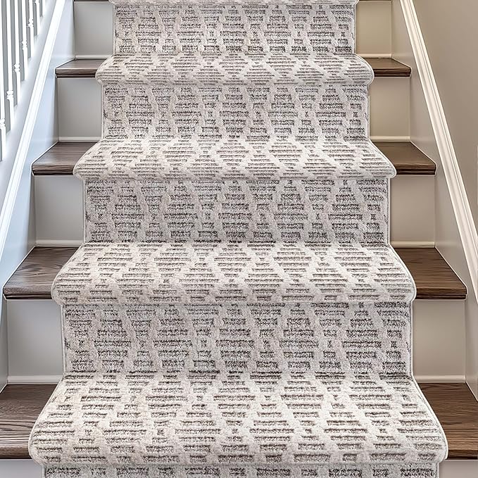 Well Woven Custom Size Hallway & Stair Runner- Harlow Babylon Taupe 31 Inches Wide x 7 Feet Long Runner (31" x 7') Runner Rug - Moroccan Diamond Pattern, Ultra-Soft, Easy-Clean