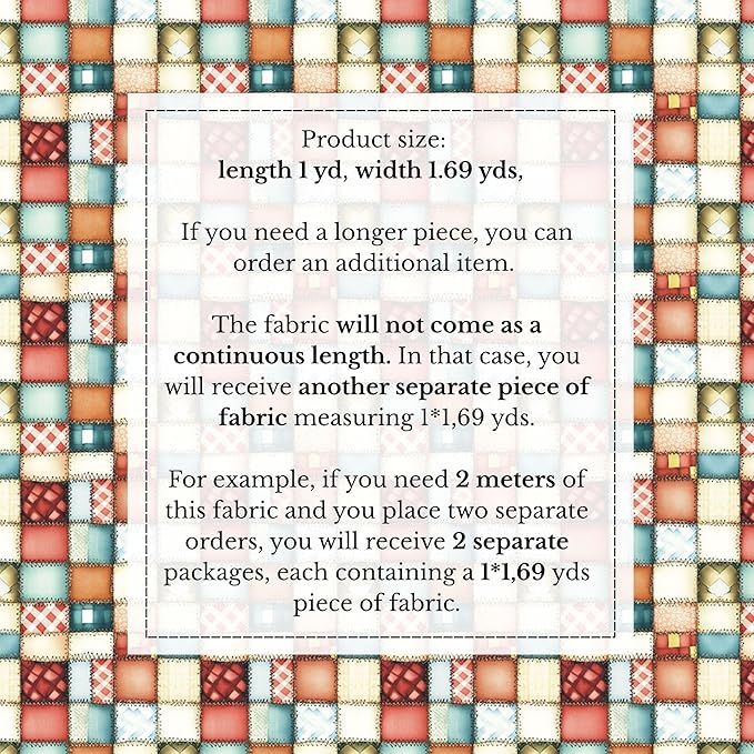 Soft Rustic Patchwork Cotton Fabric – Premium Turkish Printed Cotton 140 GSM, Pre-Cut 61 x 36.6 Inches, Quilting & Sewing Fabric for Crafts, Home Decor & DIY Projects