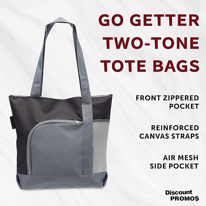DISCOUNT PROMOS Go Getter Sport Tote Beach Bags Set of 6, Bulk Pack - Reusable, Great for Shopping, Beach, Picnic, Other Outdoor Adventure - Black