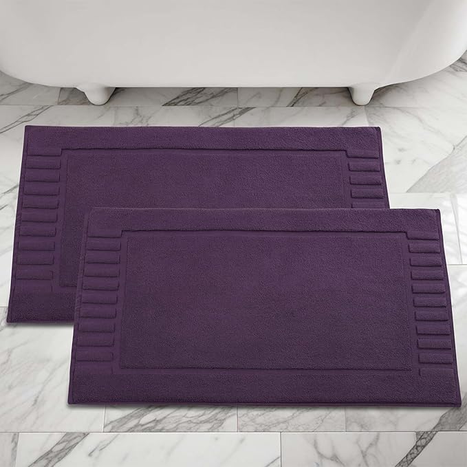 Superior 100% Cotton Bathmat Set, Bath Mat, Bathroom Decor, Shower, Bathtub Essentials, Home Accessories, Washable Rug, Absorbent, Quick Dry, Leo Collection, Set of 2, 22" x 35", Eggplant