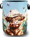 Cute Highland Cattle Laundry Hamper Foldable Oxford Cloth Animal Floral Cows Laundry Basket With Handle Portable Clothes Storage Basket Laundry Bag 18.9"x16.5" For Laundry Room/Bedroom/Bathrooms