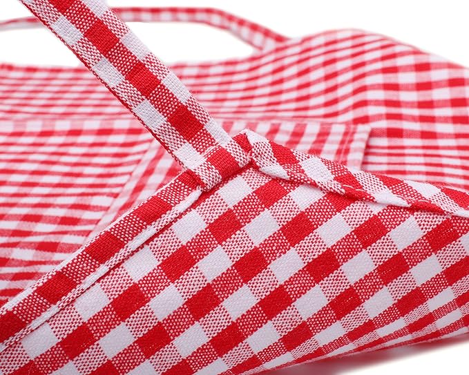 Jennice House Kids Aprons - Children's Artists Pure Cotton Gingham Apron With Pocket and Adjustable Neck Strap, Painting and Baby Chef Party Apron (Red, S)