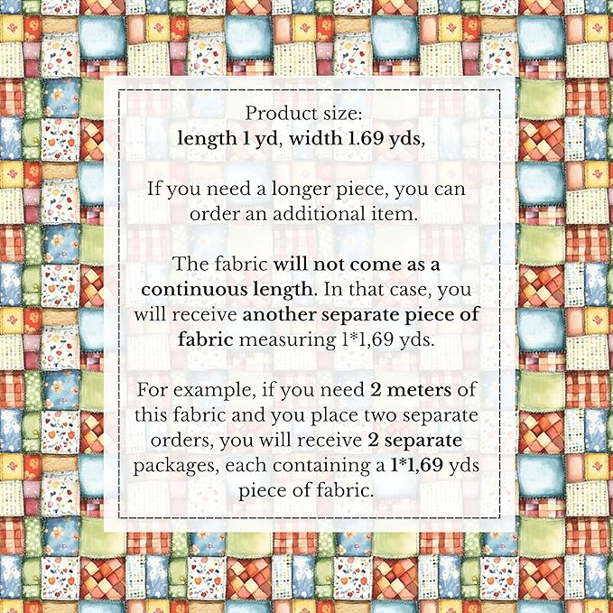 Pastel Farmhouse Patchwork Cotton Fabric – Premium Turkish Printed Cotton 140 GSM, Pre-Cut 61 x 36.6 Inches, Quilting & Sewing Fabric for Crafts, Home Decor & DIY Projects