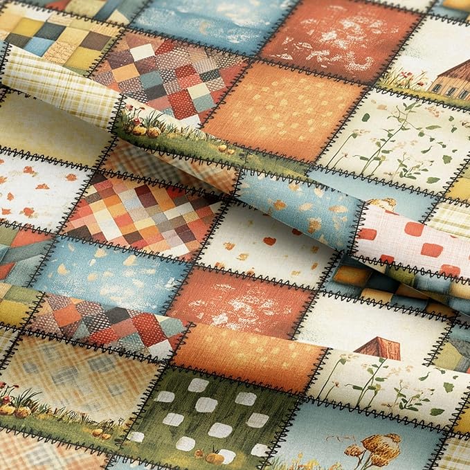 Autumn Meadow Patchwork Cotton Fabric – Premium Turkish Printed Cotton 140 GSM, Pre-Cut 61 x 36.6 Inches, Quilting & Sewing Fabric for Crafts, Home Decor & DIY Projects