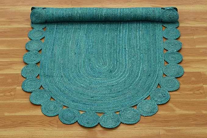 Runner - Oval Rug 4x20 Area Rug Kilim Rug Turquoise Solid Design 0.27 inches ThickIndoor Outdoor Rug Flatweave Rug High Traffic Area Home & Foyer Corridor Hallway & Stair Runner