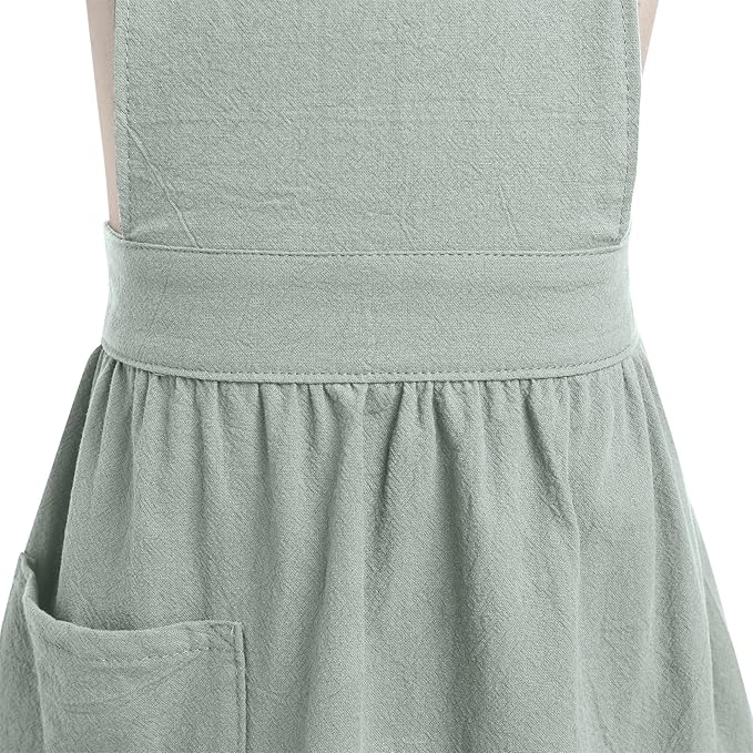 OBEEII Kids Aprons for Cooking Cotton Linen Children Baking Kitchen Gardening Painting Apron Pinafore Dress with Pockets