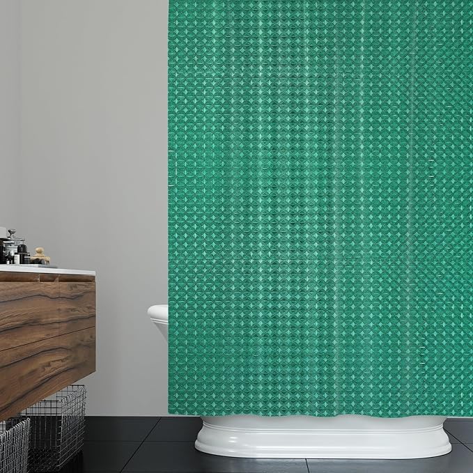 ggaimwf 72x72 Inch Solid Color Shower Curtain for Bathroom Waffle Bath Water Resistant Fabric Curtains Sea Green Modern Thick Shower Stall Curtain with Metal Hooks