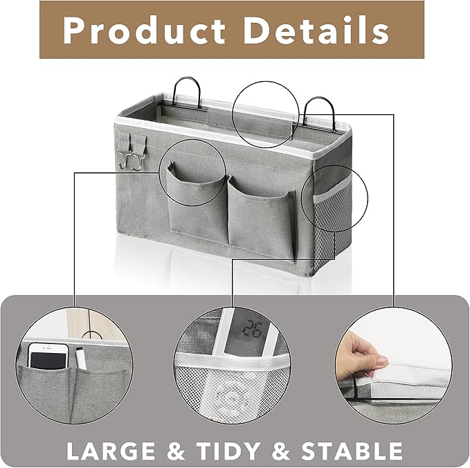 Kanrichu 2pcs Hanging Baskets for Organizing,Fabric Wall storage Basket,Wall Organizer for Closet,Kitchen, Bedroom, Office, RV Camper,Locker (Gray)