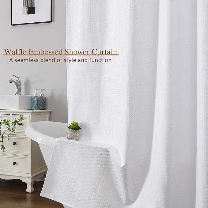 Ebesto White Long Shower Curtain 84 Inch Length 1 Piece, Embossed Textured Soft Fabric Bathroom Shower Curtain, Water Repellent Machine Washable Cloth Hotel Spa Bath Decor, 72Wx84L Inches