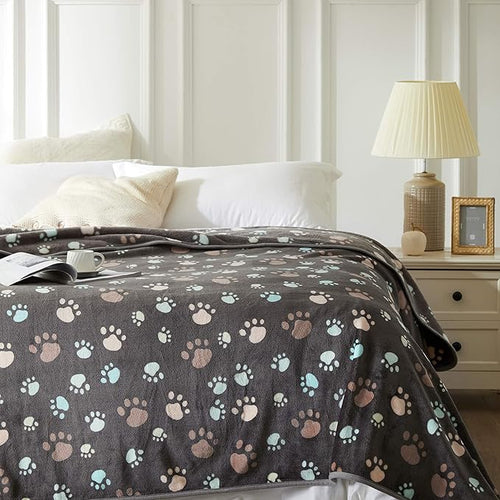 Allisandro 350 GSM Super Soft and Premium Fuzzy Flannel Fleece Pet Dog Blanket, The Cute Print Design Washable Fluffy Blanket for Puppy Cat Kitten Indoor or Outdoor, Grey, 64 x 40 Inches