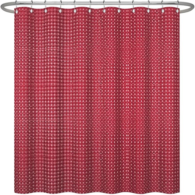ggaimwf 72x96 Inch Solid Color Shower Curtain for Bathroom Waffle Bath Water Resistant Fabric Curtains Burgundy Modern Thick Shower Stall Curtain with Metal Hooks