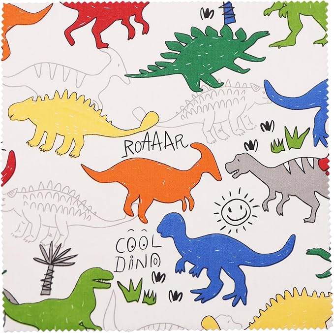 Hanjunzhao 84Pcs Dinosaur Cotton Fabric Squares 5x5, Charm Packs for Quilting 5 inch, Precuts 5x5 Quilt Squares for Quilting, Sewing, Baby Boy Blanket, Home Decor, and Crafts, Cartoon Dinosaurs
