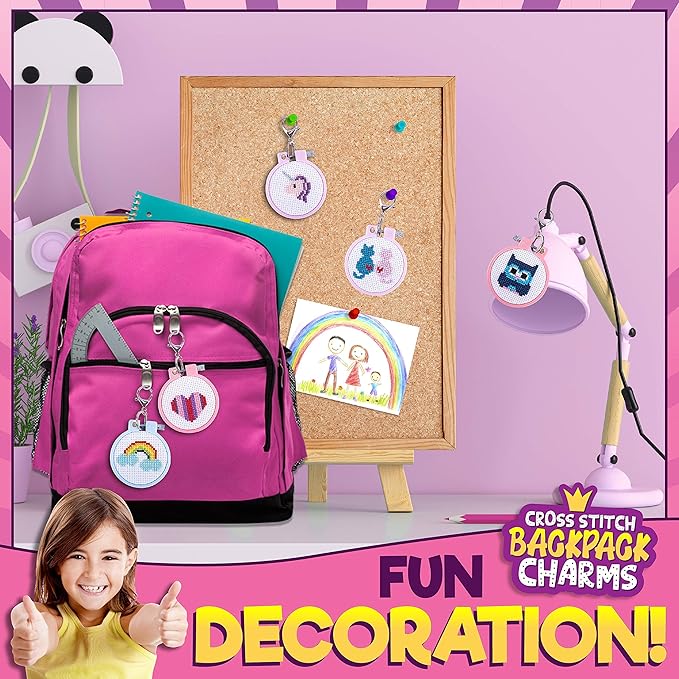 Cross Stitch Kits For Beginners. 5 Stamped Cross Stitch Kits for Kids.Needlepoint Kits For Beginners. Embroidery Kit For Kids. Crossstitch Kit For Beginners. Girls cross stitch kit Backpack Charms