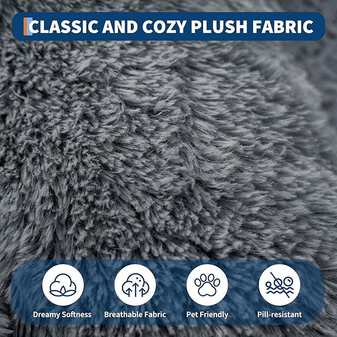 Festisoul Large Plush Dog Bed with Raised Headrest, Orthopedic Pet Bed for Dogs & Cats, Washable Fleece Pet Bed for Large Breeds (19x14x9 Inches)