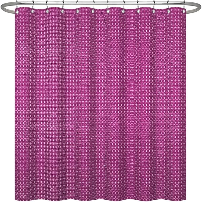 ggaimwf 48x72 Inch Solid Color Shower Curtain for Bathroom Waffle Bath Water Resistant Fabric Curtains Purple Modern Thick Shower Stall Curtain with Metal Hooks
