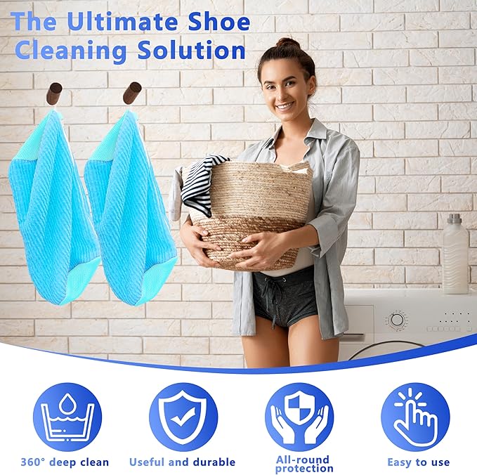 Xinambyh 2Pcs Reusable Shoe Washing Machine Bag for Washer and Dryer:Free Up Hands, Prevent Deformation,shoe bag with Zipper Protection Design, Use for all Shoes,Sports Shoes(Blue)