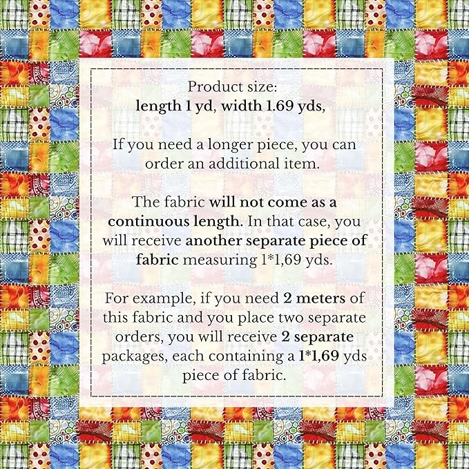 Colorful Patchwork Cotton Fabric – Premium Turkish Printed Cotton 140 GSM, Pre-Cut 61 x 36.6 Inches, Bright Quilting & Sewing Fabric for Crafts, Bags & DIY Projects