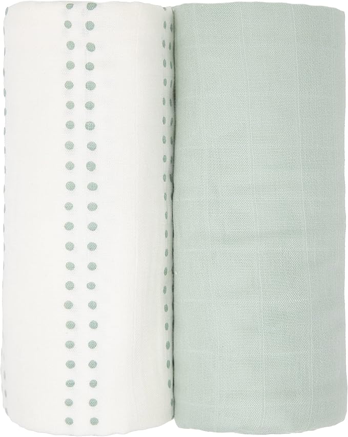 Sticky Toffee Muslin Swaddle Baby Blanket, Mint Green and Cream Dots, 47 x 47 in, Soft Breathable Oeko-Tex Cotton Newborn Wrap and Receiving Blanket