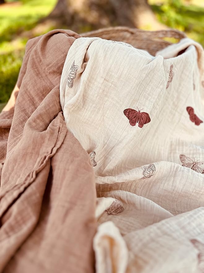 Leyl&Ari Muslin Swaddle Blanket |100% Organic Cotton Receiving Wrap (Boho Butterflies Set)
