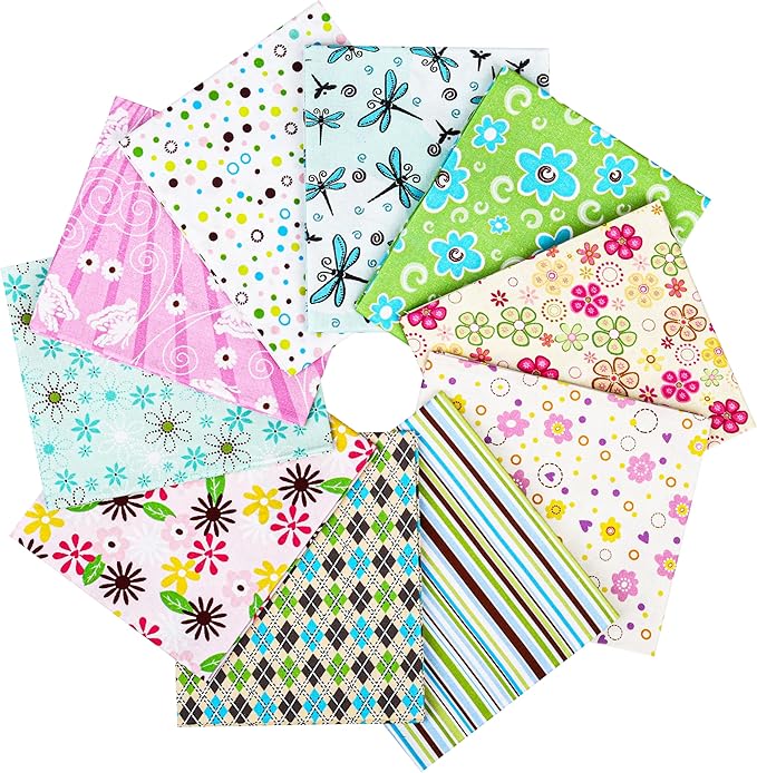 Craftido -25 Options- 100% Cotton Quilting Fabric Bundles 10pcs Fat Quarters 18”x21”-Medium Weight 5.2 oz- Soft Cotton for Quilting, Sewing Project, Patchwork, DIY Crafts - Spring