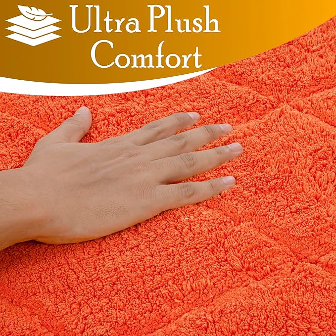 C23 Luxury 2200 GSM Heavyweight Bath Mat | 100% Tufted Cotton | 20"x32" Orange Thick & Plush Bathroom Rug | Ultra-Absorbent, Quick Dry, Anti-Slip Natural Latex Back, Machine Washable, 1 Piece