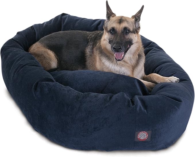 Majestic Pet 52 Inch Micro Velvet Calming Dog Bed Washable – Cozy Soft Round Dog Bed with Spine for Head Support - Fluffy Donut Puppy Mat 52x35x11 (inch) X- Large – Navy