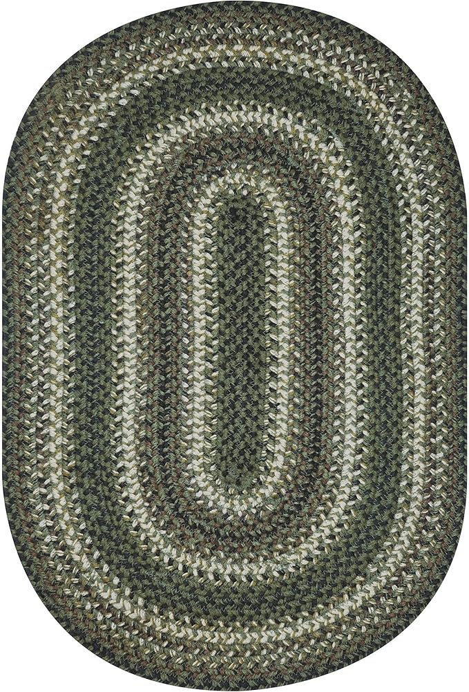 Homespice Pinecone Oval Braided Rug 5x8' - Rustic Jute Braided Dark Green Rug for Bedroom and Living Room