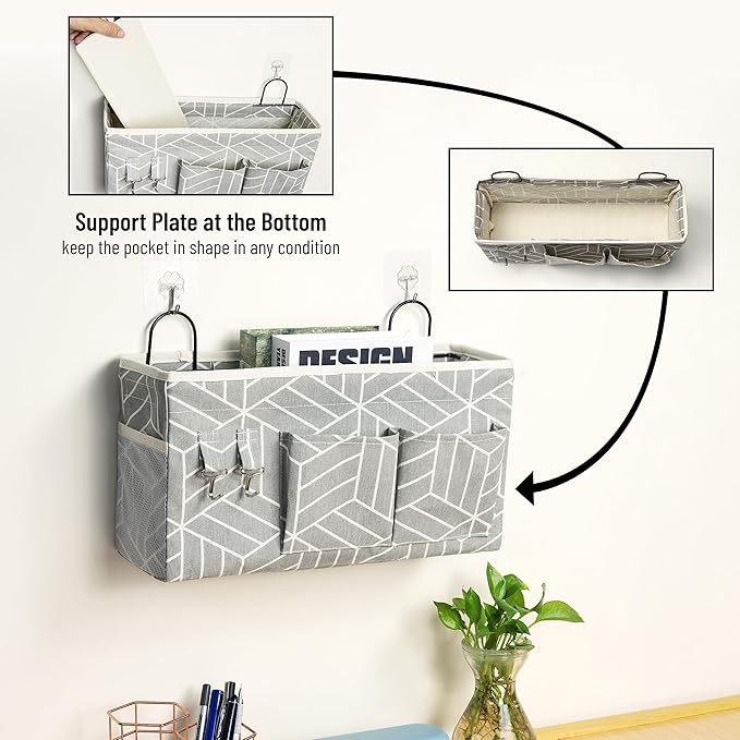 HZZTY BRNY 2pcs Large Wall Hanging Storage Bag, Door Closet Linen Fabric Pockets Organizer, Waterproof Multi Functional for Living Room Bedroom Bathroom Kitchen Office RV Camper with Hooks Grey