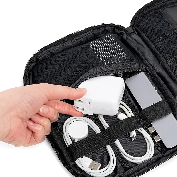 PAVILIA Soft Electronic Organizer Travel Case, Travel Cord Organizer Bag, Small Cable Tech Storage Pouch, Travel Accessories Essentials Must Haves for Mobile Phone, USB, Cord, Charger, Black