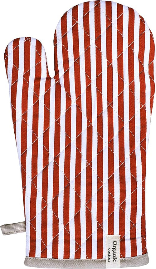 AMOUR INFINI Striped Pot Holders and Oven Mitts Heat Resistant Non Slip Reusable Set of 1 Oven Mitt and 1 Pot Holder Oven Gloves Pot Holder for Cooking (Rust)