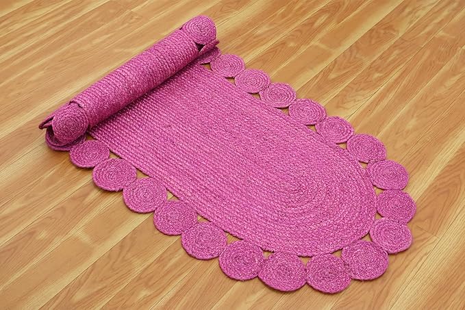 Runner - Oval Rug 4x20 Area Rug Kilim Rug Pink Solid Design 0.27 inches ThickIndoor Outdoor Rug Flatweave Rug High Traffic Area Home & Foyer Corridor Hallway & Stair Runner
