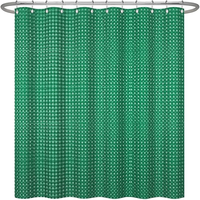 ggaimwf 36x72 Inch Solid Color Shower Curtain for Bathroom Waffle Bath Water Resistant Fabric Curtains Green Modern Thick Shower Stall Curtain with Metal Hooks