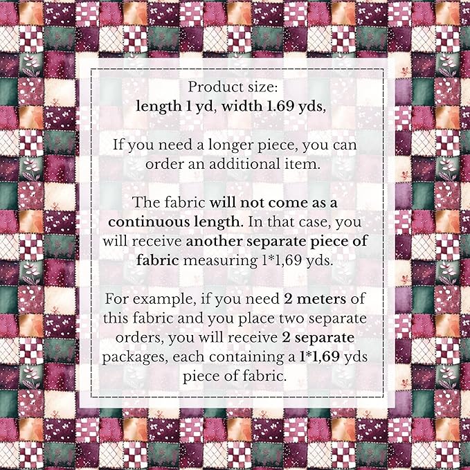 Plum Garden Patchwork Cotton Fabric – Elegant Burgundy & Green Patchwork Print Cotton 140 GSM, Panel 61 x 36.6 Inches, Pre-Cut Sewing Fabric Panel for Quilting, Crafts & Home Decor (USA Size)