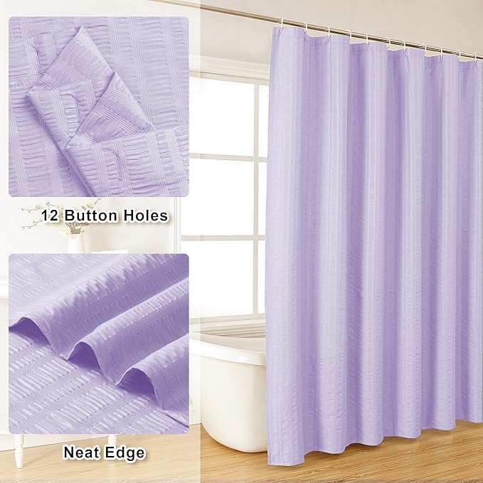 Aiyufeng Light Purple Shower Curtain for Bathroom, Embossed Textured Fabric Shower Curtain for Bathroom - Soft Cloth & Hotel Spa, Machine Washable, 72X72, Light Purple